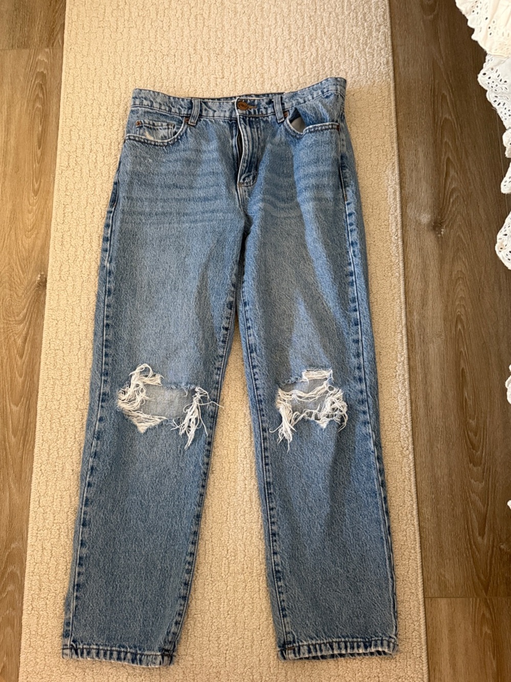 Garage Light Blue Straight Leg Distressed Jeans